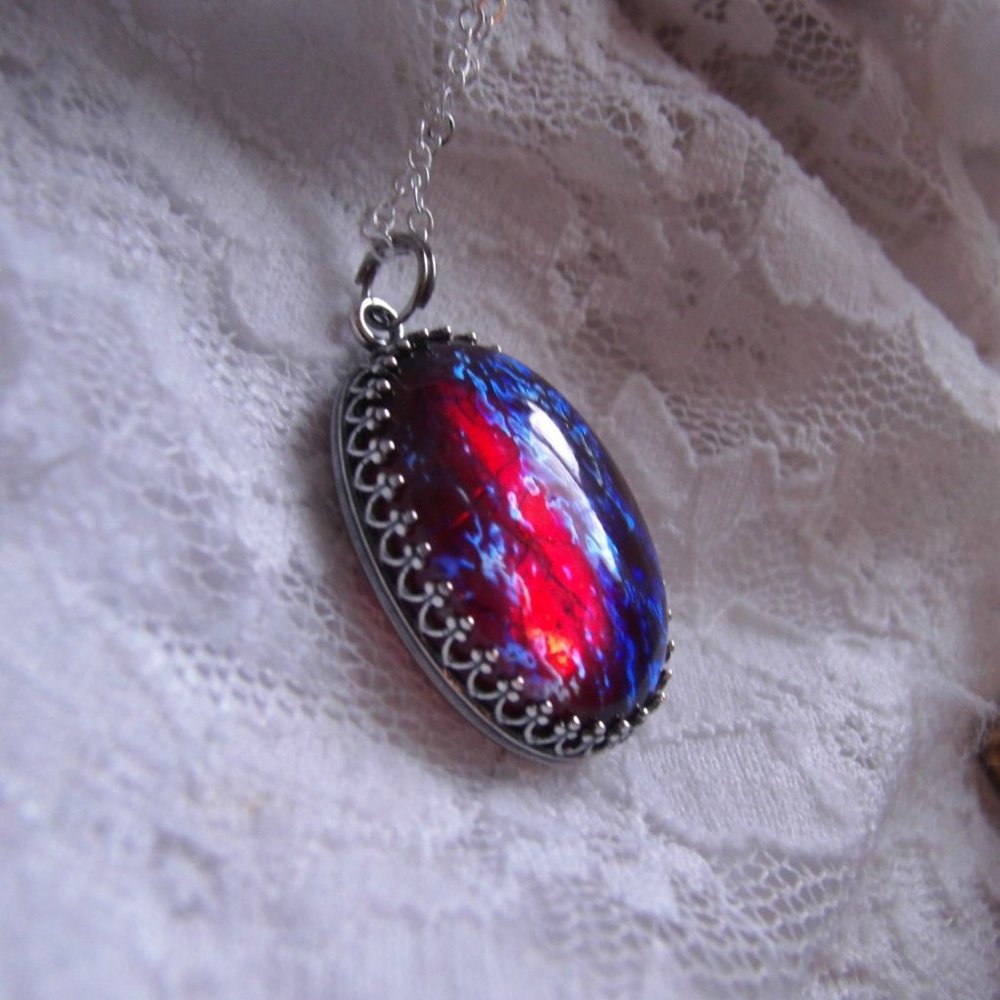 Birthday Sterling silver Fire Opal Dragons breath necklace pendant Easter